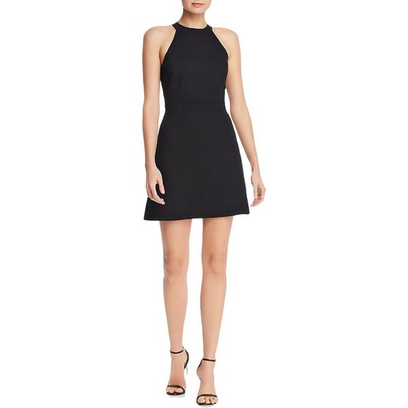 NWT Aqua Womens High Neck Fit & Flare Bodycon Dress  M / Black LBD Bloomingdales - Picture 1 of 3